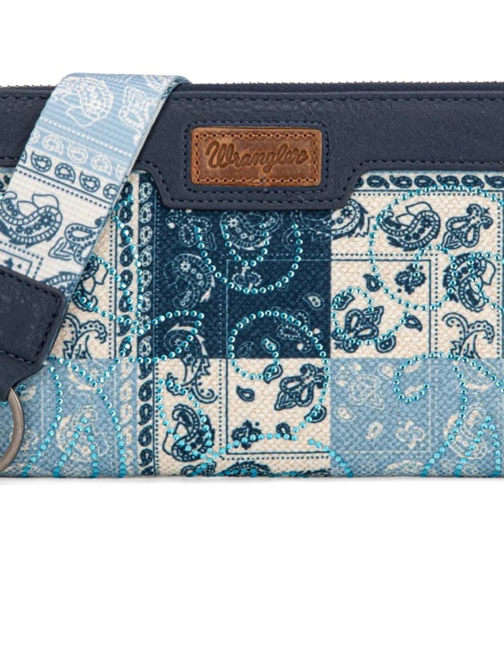New Wrangler Women’s Patchwork Paisley Wallet Wristlet Wallet Boho Western Large - Picture 3 of 16
